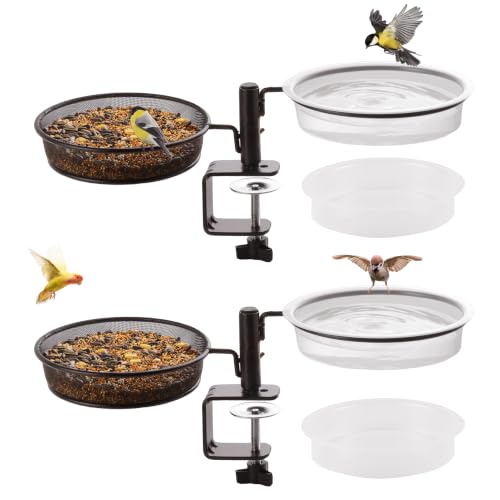 2 Pack Deck Bird Feeders Deck Mount Bird Bath Spa for Dual Use Deck Flower Stand Flower Pot Great for Attracting Birds Detachable and Adjustable Heavy Duty Sturdy Steel,Bronze - color: deck bird feeder bronze-2packs