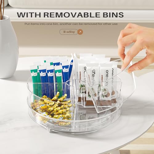 2 Pack Lazy Susan Organizer, 9 inch Rotating Storage Organizer with Bins | Degree Rotating Clear Turntable with 4 Removable Bins, Lazy Susan Turntable Organizer for Fridge, Kitchen, Vanity, Cabinet - size: 2 Pack - 4 Bins 9in