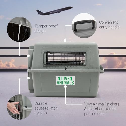 Petmate Sky Kennel For Air and Travel Airline Compliant Dog Crate for Smaller Dog Breeds or Pets up to 15 lbs, Heavy Duty Dog Kennel, Made in the USA- 21" L | Travel carrier made in USA, durable hard shell, secure door, great for air and road trips, safe