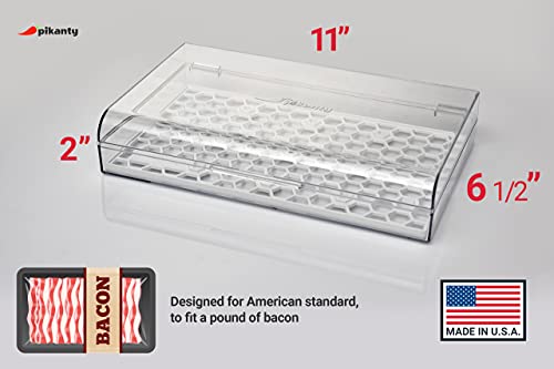Pikanty Bacon Container for Refrigerator with Tongs & Drain Tray — Airtight Deli Meat Keeper, Cheese & Cold Cuts Storage, Dishwasher & Freezer Safe, Made in USA - style: Bacon Keeper