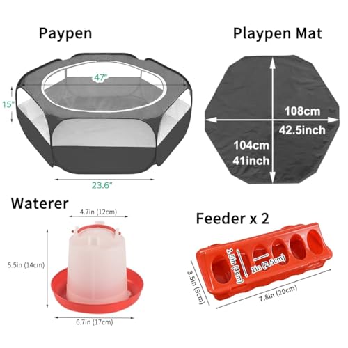 Amakunft 5 in 1 Chick Brooder Box Small Animals Chicken Playpen with Pad Mat, Chick Waterer and Feeder Pop Up Playpen Tent Chicks Coop Indoor/Outdoor for Baby Chicken/Duck - color: Black with Pad+Waterer+Feeder