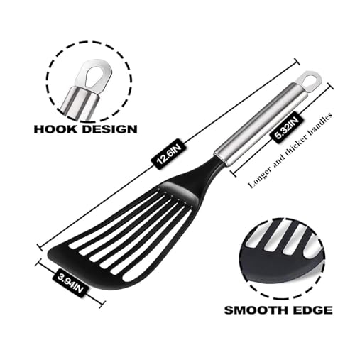 Tenta Kitchen Nonstick cookware Thin Fish Spatula Turner Flexible Nylon Metal Egg Spatulas Wide Blade Lightweight Heat Resistant Kitchen Use - color: Spatula Set of 2