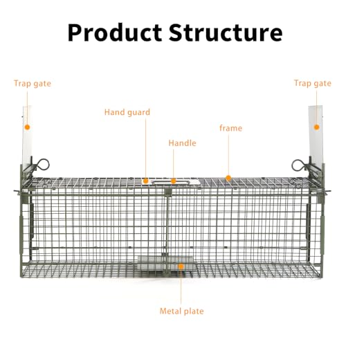 Timaze 26" Foldable Double-Door Live Animal Traps Cage | Live Animal Trap with Pedal Triggers,suitable for Kittens,Squirrels,Rabbits weighing up to 5.5 pounds
