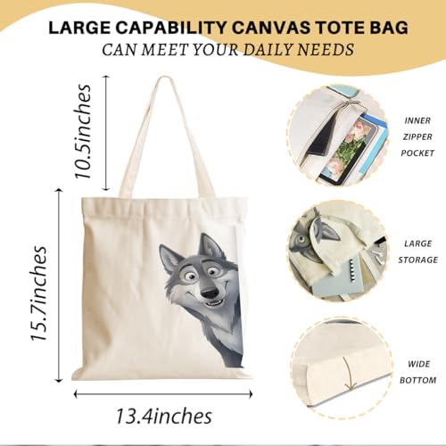 Cartoon Canvas Tote Bag, Gifts for Women Men Birthday Christmas Reusable Tote Shoulder Bag for Grocery Shopping 01 - color: Wolf 479