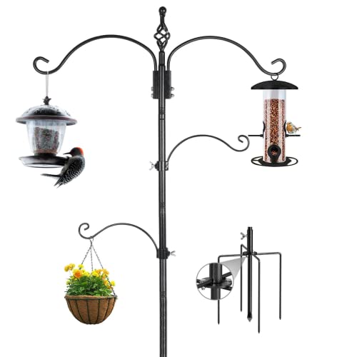 Bird Feeding Station Feeder Pole - Multi Hook 63 inches Stand for Watching Attracting Wild Bird Outdoor Hanging Pole by Highpro, 5-Prong Anchor Base - size: 63 Inch