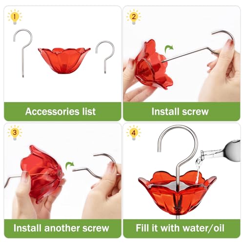 Ant Moat for Hummingbird Feeder, Hanging Ant Guard for Outdoors, Red | 5oz Ant Guard, Large Capacity, Flower Shape, Attractive Garden Decor, 2 Pack, Birthday Gifts for Women Men Mom Dad