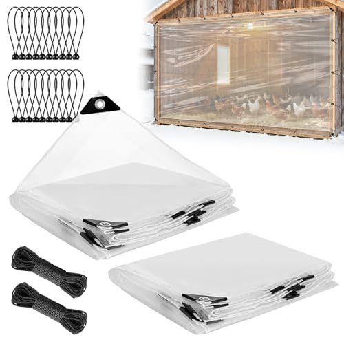 2pcs 6.6x10ft Chicken Coop Covers Accessories for Winter - Easy to Install Waterproof Chicken Run Tarp with Elastic Cords & Ropes - size: 6.6x10ft