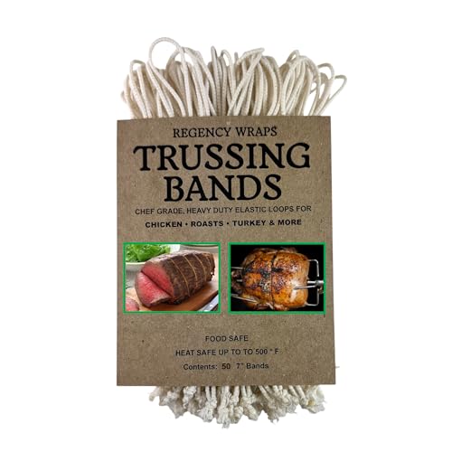 Regency Wraps Trussing Bands, 7 Inch Poultry Loops, 50 Pack, Oven Safe | Food Safe Cotton Elastic For Making Rotisserie Chicken, Roasting Turkey, Forming Roasts, Alternative To Butcher Twine
