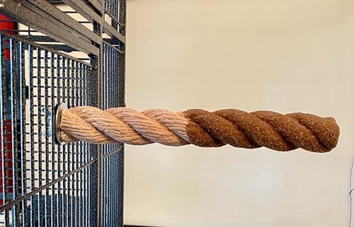 Polly's Sand-E-Rope Safety Bird Perch Toy-Trims Nails & Beak-Promotes Healthy Feet-Safe Non-Toxic-Bird Supplies for Bird Cages (Brown, Medium) - color: Brown, size: Medium
