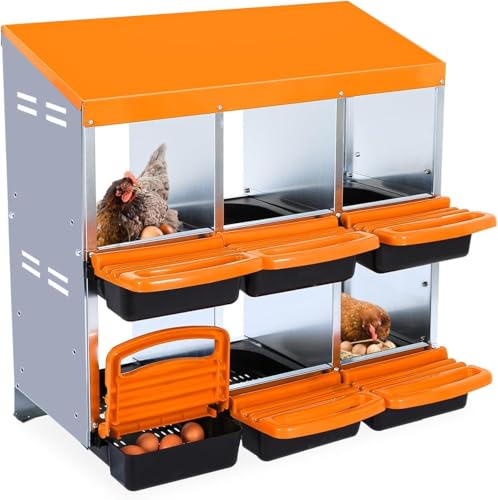 Chicken Nesting Box,Chicken Egg Laying Box with 6 Compartments, Roll Away Eggs Laying Boxes, Nesting Boxes, Indoor & Outdoor Use,Easy Egg Collection, Easy Cleaning - color: Orange, size: 6 holes