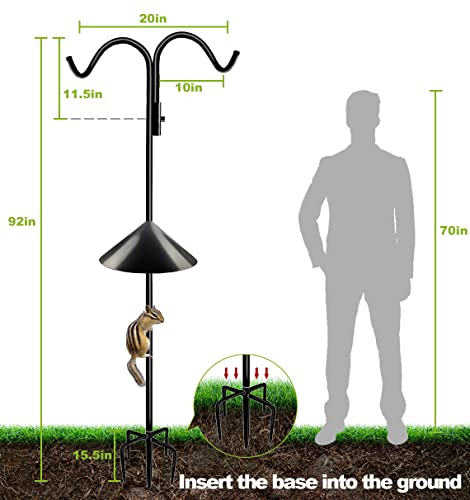 92 Inch Double Shepherd Hook Stand, Outdoor Bird Feeder Adjustable | Two Sided Garden Bird Feeder Pole Holder for Birdhouse Planter Solar Light Lantern, Black, 1 Pack - size: 92in-1pcs