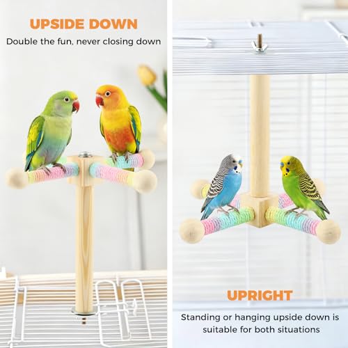 Spinning Bird Stand Perch, 360° Rotating Perch with Swing for Parrot Anxiety Relief, Wooden Bird Cage Accessories for Parakeets Budgies Cockatiels
