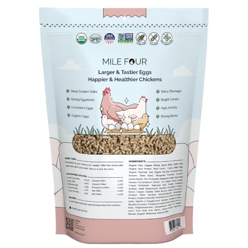Mile Four Organic Chicken Feed, Layer Pellet, Non-GMO, USA Grown 2 lbs | 16% Protein; Corn & Soy-Free; USA Grown; Non-Medicated; No Fillers or Additives; Supports Egg Production; Family Farm Sourced - size: 2 Pound (Pack of 1), style: Pellet
