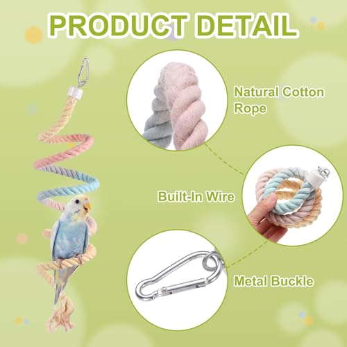 Bird Rope Perch Swing, Spiral Rope Perch Standing Pole Accessory Climbing Swing Paw Grinding 59 Inch, (Colorful) Intended for Parrot/Parakeet/Budgies/Cockatiels/Lovebirds - color: Colorful, size: 59 Inch