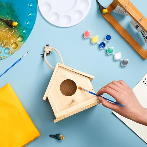 Liliful 4 Sets Wooden DIY Birdhouse Kit, Unfinished Bird Houses with Paints and Paintbrushes, Bird Feeder Craft Arts for Kids Ages 4-8, 8-12, Classroom Activity and Adults Wooden Craft Gifts