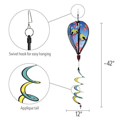 In the Breeze Goldfinch Family 6-Panel Kinetic Hot Air Balloon Wind Spinner,11" W x 17" H, 26" Tail,1056 - color: Goldfinch Family
