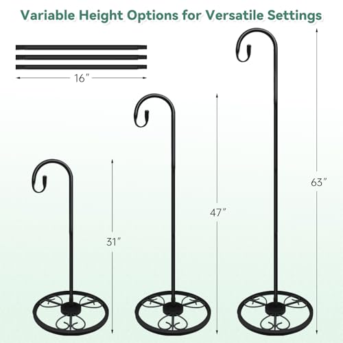 63" Adjustable Shepherds Hooks Stand for Wind Chimes, Hummingbird Feeders, Lanterns, Hanging Plant Stand Indoor Outdoor Patio Garden