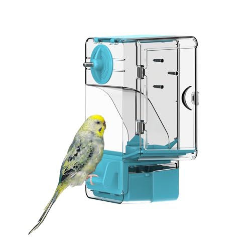 Automatic Bird Feeder, No Mess Bird Cage Feeder with Perch Multi-Functional Holder for Fruits Vegetables for Parakeet Canary Cockatiel Finch (Blue) - color: Blue