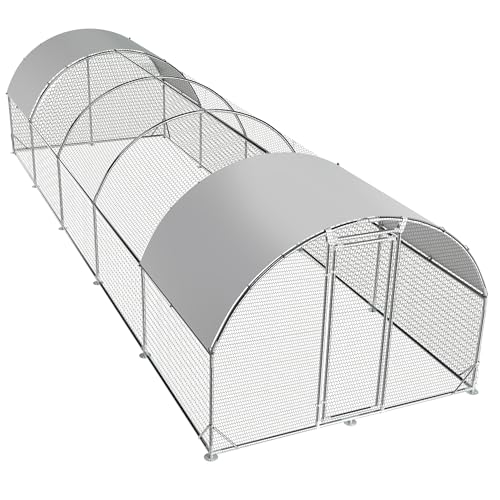 Large Metal Chicken Coop Round Top Upgrade Tri-Supporting Wire Mesh Chicken Run,Chicken Pen with Water-Resident and Anti-UV Cover,Duck Rabbit House Outdoor (31.2'L x 9'W x 6.5'H) - size: 374.4"L x 108.0"W x 78.0"H