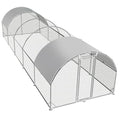 Large Metal Chicken Coop Round Top Upgrade Tri-Supporting Wire Mesh Chicken Run,Chicken Pen with Water-Resident and Anti-UV Cover,Duck Rabbit House Outdoor (31.2'L x 9'W x 6.5'H) - size: 374.4"L x 108.0"W x 78.0"H