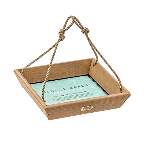 Birds Choice SCHPF100 Hanging Tray Bird Feeder, Spruce Creek Collection, Recycled Plastic,Natural Teak | Recycled Plastic Platform, Open Design Welcomes a Variety of Wild Birds, Easy to Fill and Clean - color: Natural Teak
