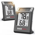 BALDR 2-Pack Digital Hygrometer Thermometer, Solar Power with Battery Backup Temperature and Humidity Monitor, Mini Room Thermometer with Comfort Indicator (Black) - color: Black 2 Pack