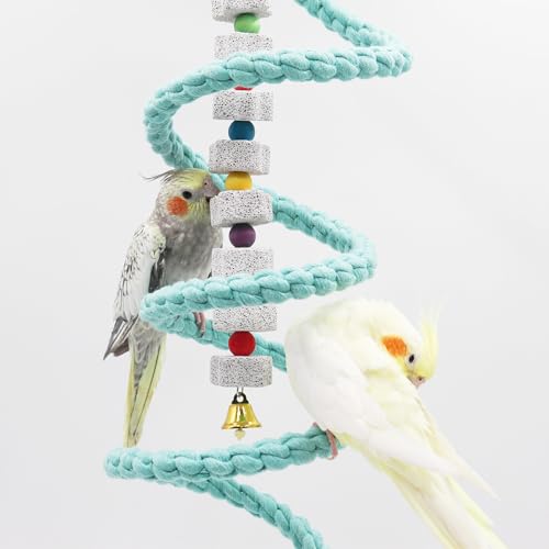Bird Cage Accessories: Hanging Spiral Bird Rope Perch with Metal Hook, for Budgie, Lovebird, Parakeet, Cockatiel, Conure, Quaker, Caique, Small to Medium Birds - size: 1.5M