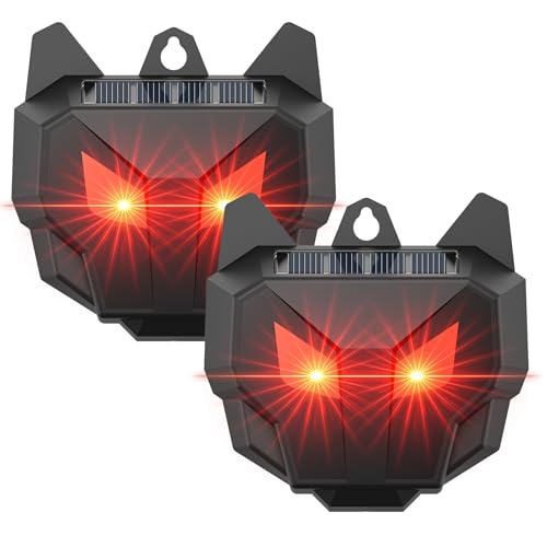 2 Pack Solar Nocturnal Animal Repeller with Dual Red LED Lights, Humane Coyote Deterrent for Fox Raccoon Skunk Deer, Waterproof Predator Lights for Chicken Coop, Farm & Garden (2, Black)