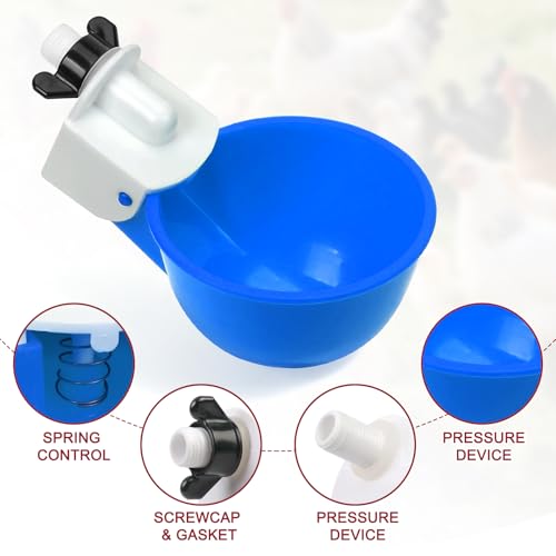 Chicken Waterer Cups, 8 Pack Blue Automatics Chicken Waterer | Professional Poultry Cups Suitable for Chicks, Duck, Turkey and Bunny Various Poultry, Compatible With Various Containers - color: Blue