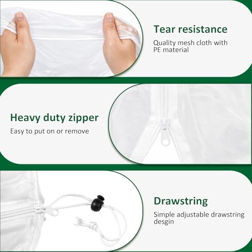 2PCS Garden Netting Plant Cover for Round Tomato Cage 59"x17" | Insect Bird Barrier, With Zipper and Drawstring, Tomato Planter Trellis Netting, For Vegetable Fruit Flower Protector