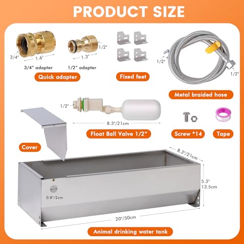 Automatic Dog Water Bowl Dispenser for Large Dogs Outdoor Auto Fill | Stainless Steel Automatic Livestock Water Trough Large Dog Waterer with Float Valve, for Chicken Geese Duck Goat Pig