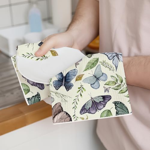 2 Pcs Butterfly Kitchen Towels, Absorbent Microfiber Dish Cloth Tea Towel | Butterfly Gifts Pastoral Floral Decorative , Botanical Waffle Soft Hand Towels for Farmhouse Home Bathroom - color: Multi 0427