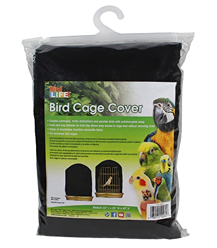 Penn-Plax Bird-Life Universal Fit Birdcage Cover – Machine Washable & Breathable Fabric – Black Color – Large Size - size: 27.8"L x 22.0"W x 46.0"H