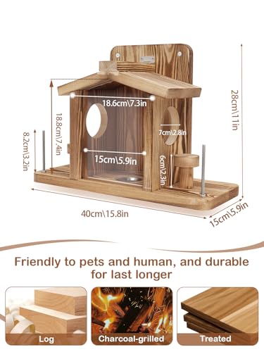 Squirrel Feeder for Outside, Durable Wooden Squirrel Feeder Platform, Funny Squirrel Houses Picnic Table, Squirrel Feeders for Outdoors Tree Peanuts Nuts Corn Cobs Holder Wooden Chipmunk Feeder Box - color: Brown C
