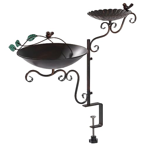 Jemeni Deck Mounted Bird Bath and Feeder Combo, 2 in 1 Bird Feeder with Baths for Outdoor with Clamp Mount Balcony Railing Attracting Birds | Deck Mounted Bird Feeder with Clamp Mount Balcony Railing Attracting Birds