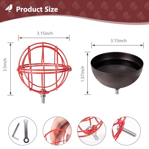 SheeChung Metal Suet Ball Holder for Bird Buddy,Bird Water Feeder Outdoor | 5mm Screw Hole,Bird Buddy Accessories,Smart Feeder Replacement Part,Nutrition Set for Bird Feeder,Easy to Clean & Refill - color: Red Round, size: with Water Feeder