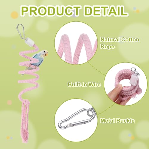 Bird Rope Perch Swing, Spiral Rope Perch Standing Pole Accessory Climbing Swing Paw Grinding 39 Inch, (Pink) Intended for Parrot/Parakeet/Budgies/Cockatiels/Lovebirds - color: Pink, size: 39 Inch
