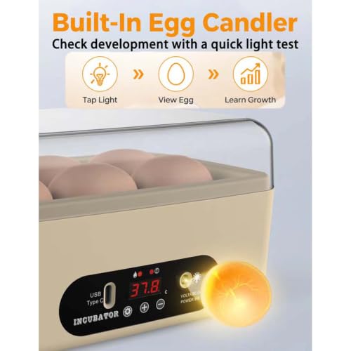 GROZY 6 Eggs Egg Incubator, USB Powered Automatic Hatching Machine with Digital Temperature Control & LED Display, Mini Poultry Hatcher for Chicken, Duck, Quail, Pigeon Eggs