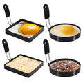 4 Pack Egg Rings for Frying Eggs, Round & Square Egg Cooking Stainless Steel, for English Muffins Pancake, with Silicone Handle