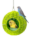Chewproof Steel Frame Bird Nest for Cage, Washable Small Bed Hammock | Bird Hideout Lay Eggs Parakeet Nest Sleep Rest, Parakeet Warm Bed House Hut for Lovebird, Canary, Budgie, with Cushion - color: S-Long Chain-green for Small Birds