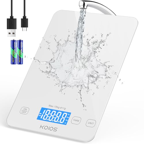 33lb Kitchen Scale 0.1oz Precision,Batteries & Type-C Charging(White) | Compact Food Scale with 5 Units & Tare Function, LCD Backlit Display, Easy to Clean, Ideal for Cooking Baking & liquids - color: White