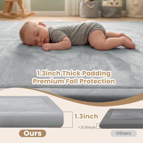 1.3" Thick Baby Play Mat for Floor,71x79 Ultra Soft Elasti-Foam Mat | Tummy Time Mat for Kids Infants Toddlers Crawling,Non-Slip Playpen Mat for Living Room,Nursery Rug,Yoga,Tatami（Light Grey） - color: Light Grey, size: 71"×79"