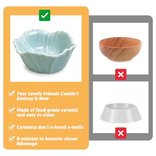 Tfwadmx 2 Pcs Hamster Food Bowl, Ceramic Pet Hamster Bowl Dwarf Hamster Food Bowl Feeder Hamster Water Rat Bowl Small Animal Food Dish for Golden Bears, Hedgehogs, Dutch Pigs, Parrots (Blue) - color: Blue