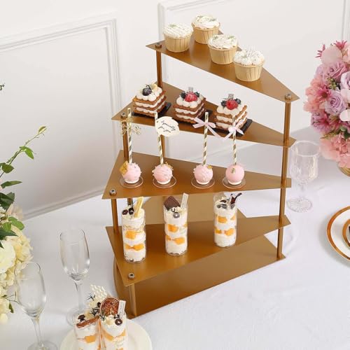 Efavormart 17" Tall 4-Tier Gold Metal Spiral Stairway Cupcake Display Stand, Dessert Cake Step Pedestal Tray - color: Gold, size: 4-Tier 17" Spiral