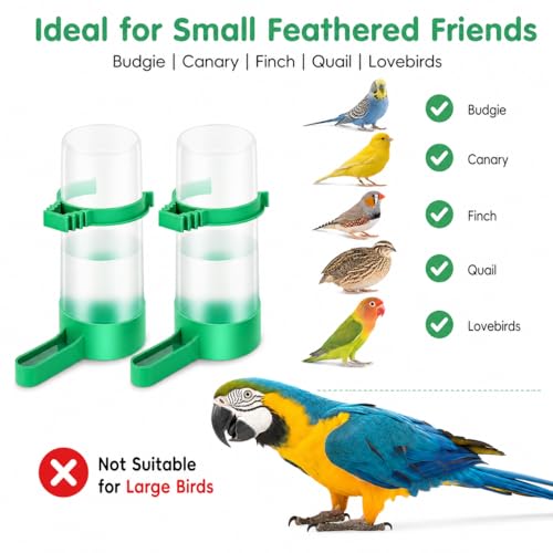 10 Pcs Mini Bird Water Dispenser for Cage, 2 OZ Automatic Gravity Bird Waterer Feeder Bottle, No Mess Small Parrot Drinking Bowl for Finch, Canary, Budgie, Quail, Breeding Aviary Supplies