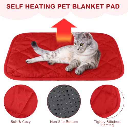 4 Pack Self Heating Cat Pad Self Warming Dog Mat Reflects Body Heat Extra Warm Thermal Pet Pad Washable Dog Cat Bed Crate Bed Mat Blanket (16 x 20 Inch,Red) - color: Red, size: 16 x 20 Inch
