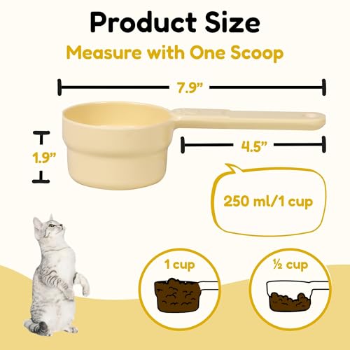 1 Cup Dog Food Scoop, Extra Long Handle Sturdy Melamine Pet Food Measuring Scoop with Clear Marking Lines, BPA-Free, Shatterproof, Dishwasher Safe (Butter Yellow, 1 Cup) - color: Butter Yellow, size: 1 Cup