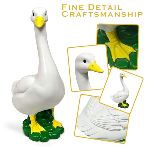 20" Porch Goose Statue with Bee Skirt Outfit, Large Resin Statues - color: Bee Hat and Skirt