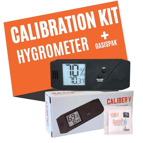 Oasis Humidification Calibration Kit - Caliber V Digital Hygrometer and Thermometer + OasisPak Two-Way Humidity Control Pack - Calibration Kit for Humidors - Digital Thermometer with Hydration Packets
