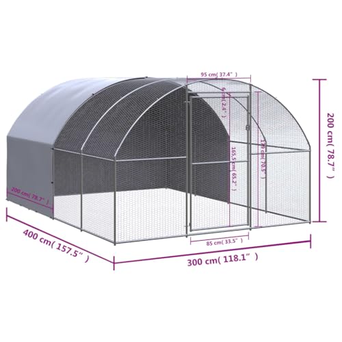 Large Galvanized Steel Chicken Coop 118x118x79 in Weatherproof Walk-in Poultry Run Hen House with Rectangular Frame for Backyard Farms, ranches and Gardens - color: Silver, size: 118.1 x 118.1 x 78.7 in. (W x L x H)